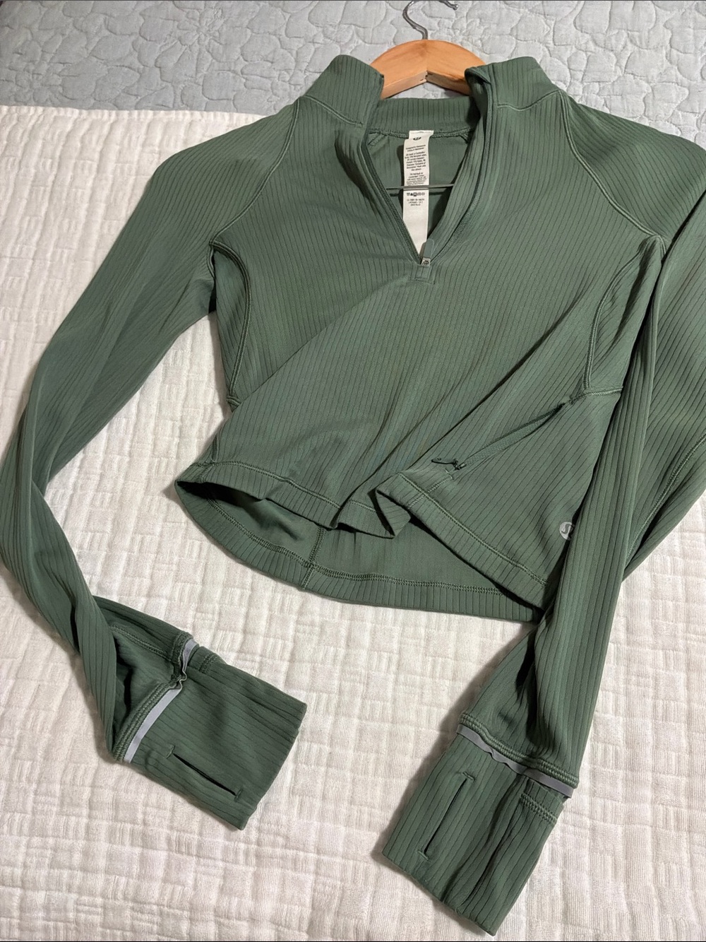 lululemon athletica Sage Green Long-Sleeve Half-Zip Crop Top - Picture 3 of 4